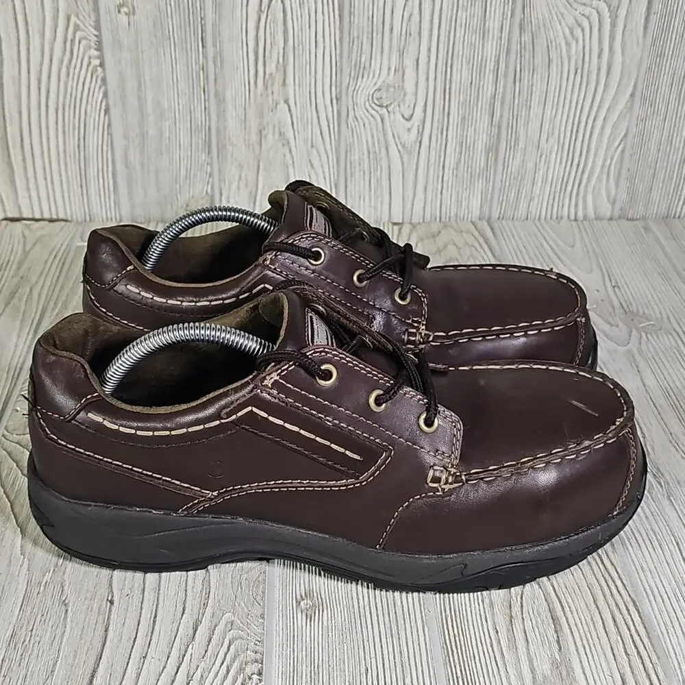 Rockport Works Lace Up Sailing Club Steel Toe Work Shoes Brown Leather Mens 10.5